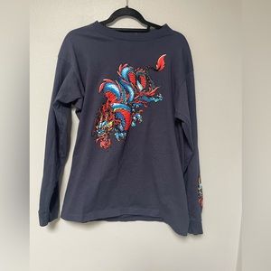 RARE JNCO 90's Vintage Velvet Dragon Long Sleeve Navy Tee Shirt 90s Grunge Sk…